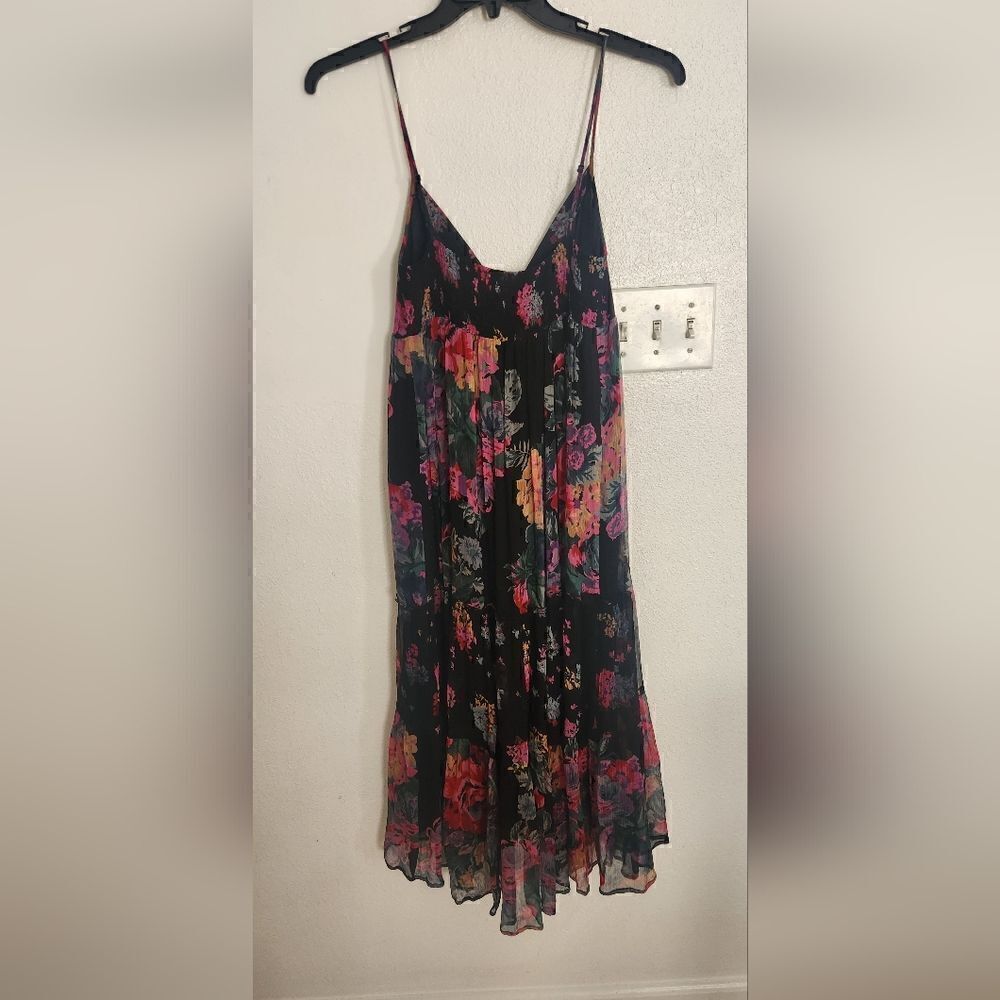 Candela NYC Black Floral Tiered Silk Dress Size Small - Picture 11 of 11